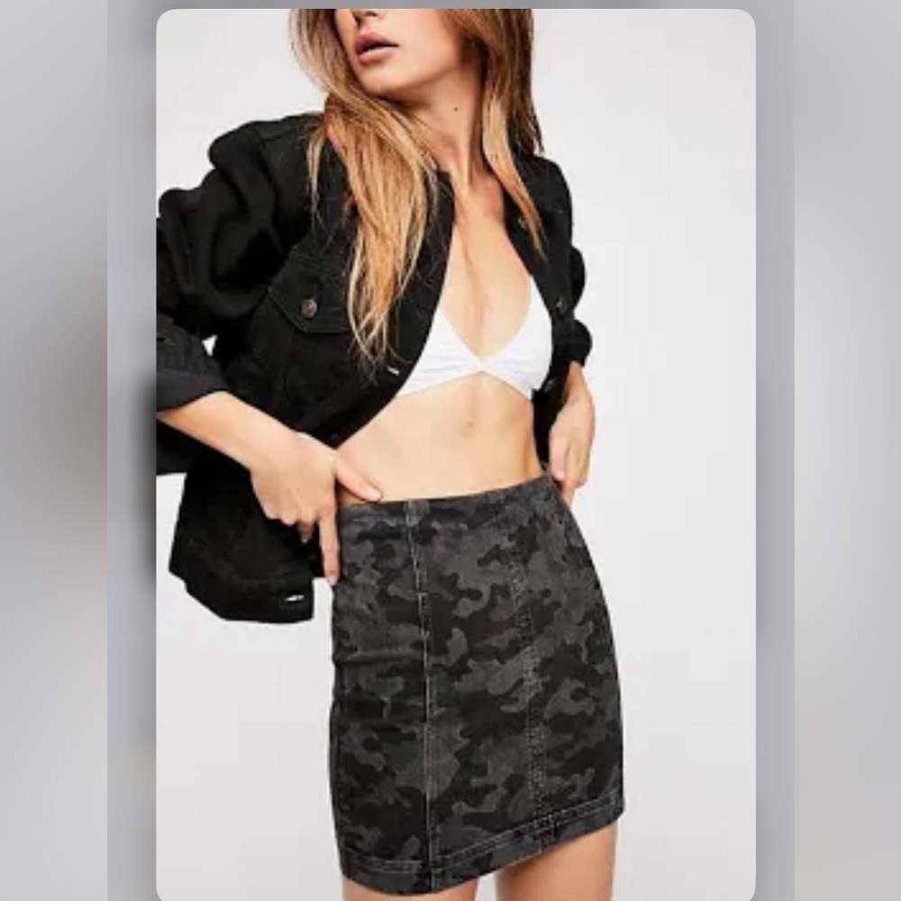 Free People Modern Femme Black & Grey Camo Mini Skirt